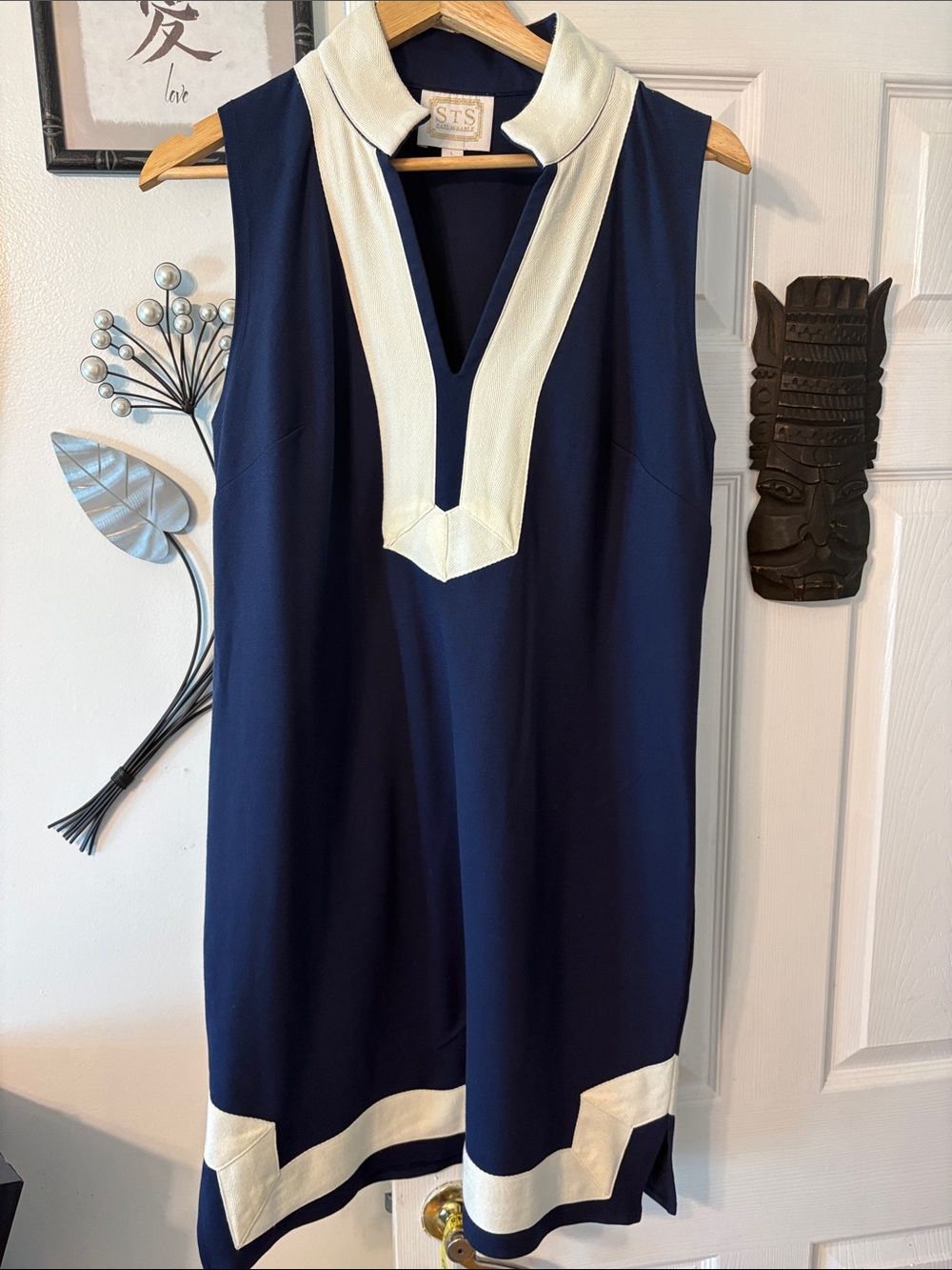 Sail to Sable Navy Mini Dress with Cream Trim